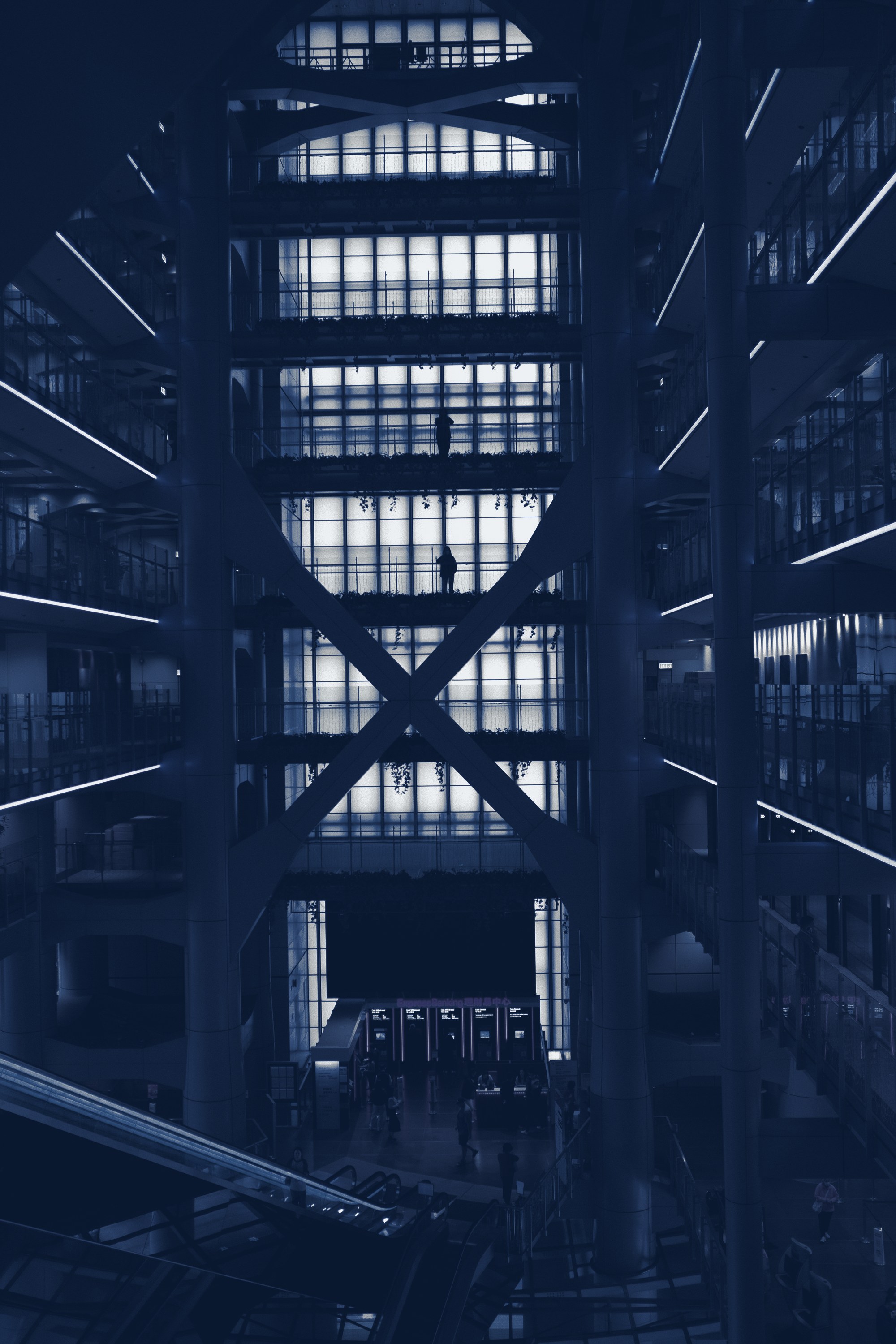 Office building interior, tinted navy